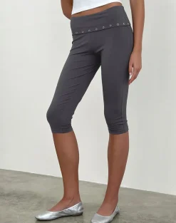 Enmu Capri Trouser in Jersey Charcoal Grey with Eyelets