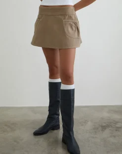 Enyo Mini Skirt in Twill Khaki with Side Pocket