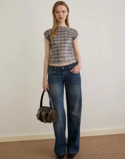 Erica Top in Sequin Vintage Check Brown