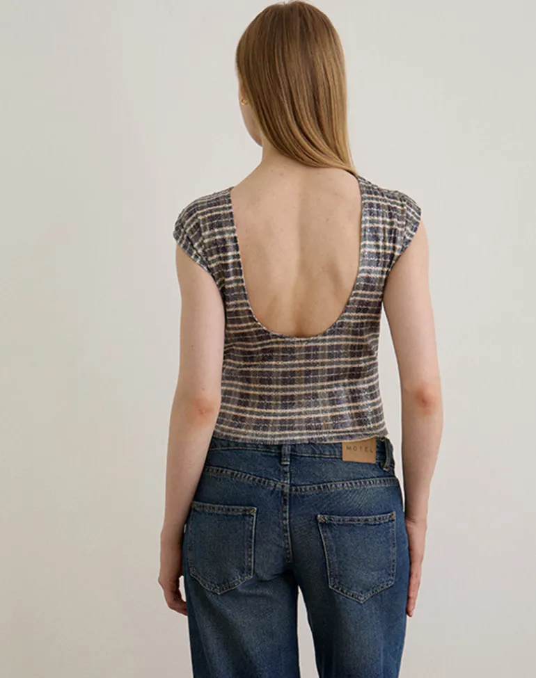 Erica Top in Sequin Vintage Check Brown