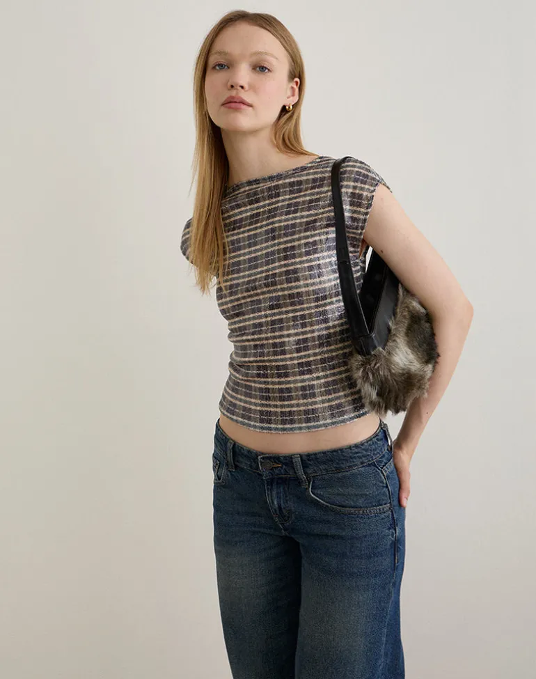Erica Top in Sequin Vintage Check Brown