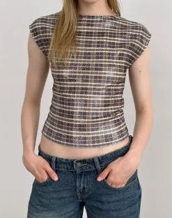 Erica Top in Sequin Vintage Check Brown