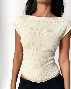 Erika Backless Top in Sequin Mesh Ivory