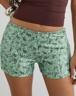 Erna Micro Short in Paisley Sequin Teal