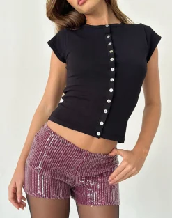 Erna Micro Shorts in Clear Sequin Maroon