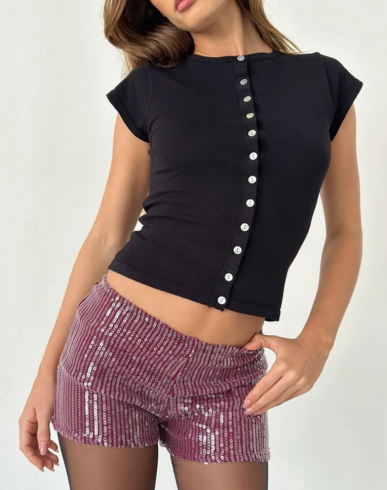 Erna Micro Shorts in Clear Sequin Maroon