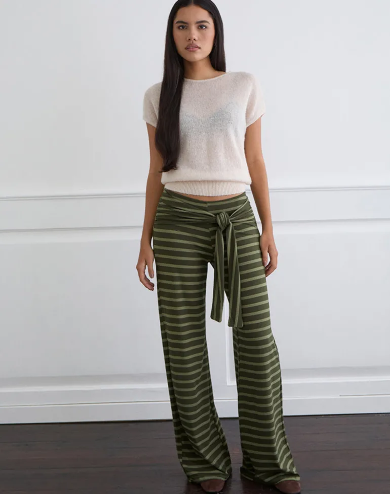 Esata Wrap Trouser in Wide Stripe Green