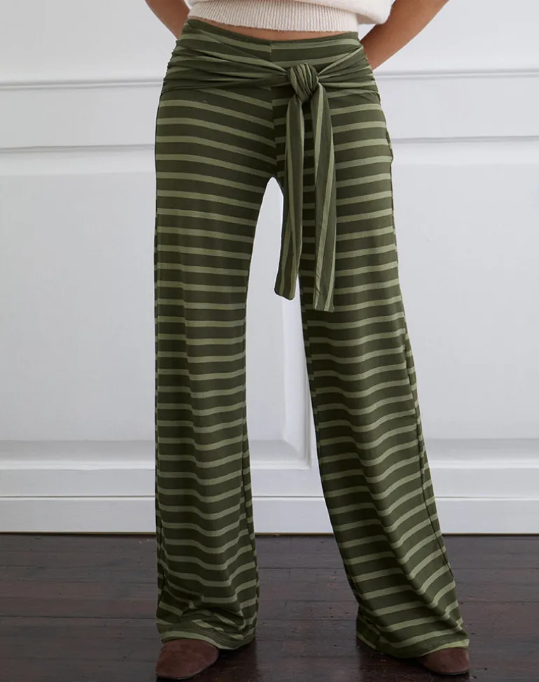 Esata Wrap Trouser in Wide Stripe Green