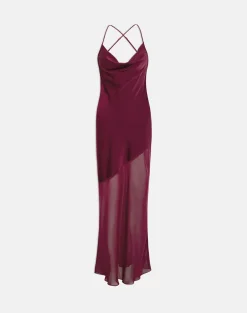 Eshara Maxi Dress in Chiffon Satin Burgundy