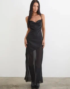 Eshara Maxi Dress in Chiffon Satin Black