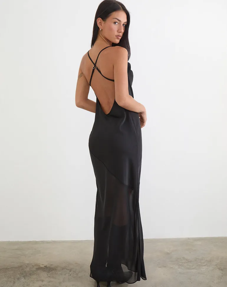 Eshara Maxi Dress in Chiffon Satin Black