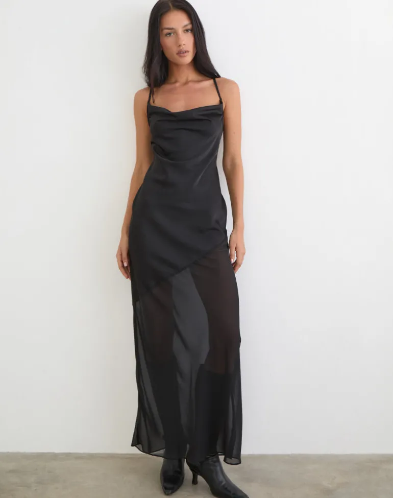 Eshara Maxi Dress in Chiffon Satin Black