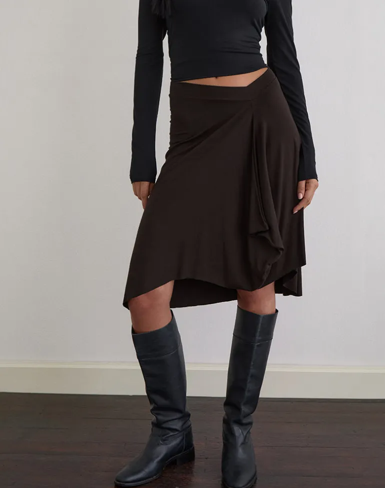 Esmeray Midi Skirt in Chocolate Brown