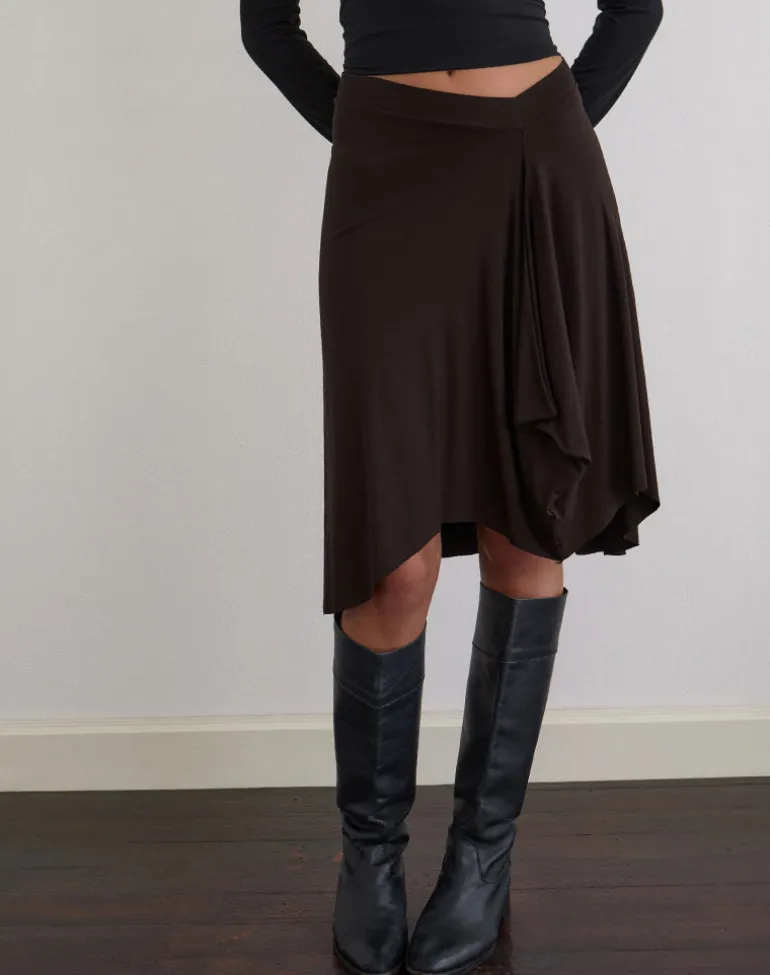 Esmeray Midi Skirt in Chocolate Brown
