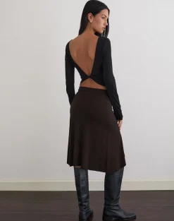 Esmeray Midi Skirt in Chocolate Brown