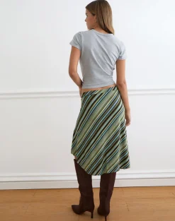 Esmeray Midi Skirt in Mixed Stripe Green