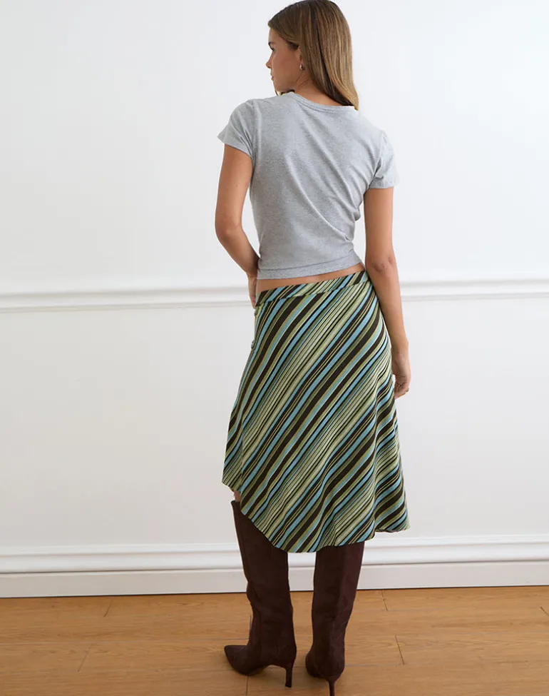 Esmeray Midi Skirt in Mixed Stripe Green