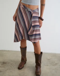 Esmeray Midi Skirt in Mixed Stripe Brown