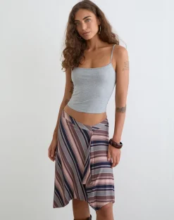 Esmeray Midi Skirt in Mixed Stripe Brown