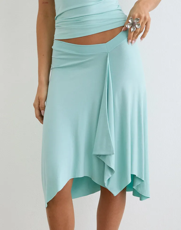 Esmeray Midi Skirt in Rayon Jersey Aqua