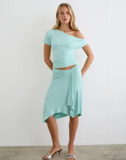 Esmeray Midi Skirt in Rayon Jersey Aqua