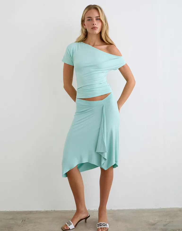 Esmeray Midi Skirt in Rayon Jersey Aqua
