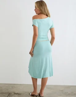 Esmeray Midi Skirt in Rayon Jersey Aqua