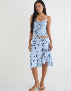 Esmeray Midi Skirt in Thin Leafy Blue