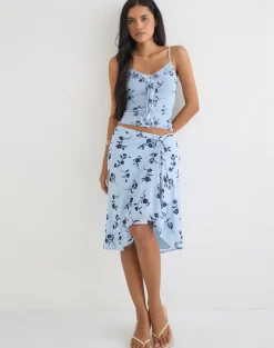 Esmeray Midi Skirt in Thin Leafy Blue