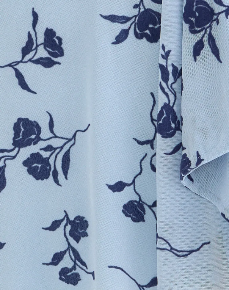 Esmeray Midi Skirt in Thin Leafy Blue