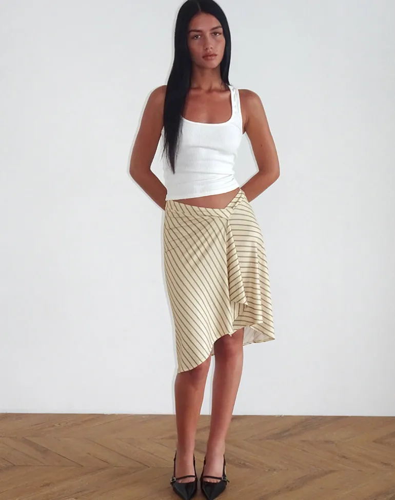 Esmeray Midi Skirt in Yellow Diagonal Stripe
