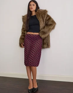 Evani Unlined Midi Skirt in Vintage Polka Maroon