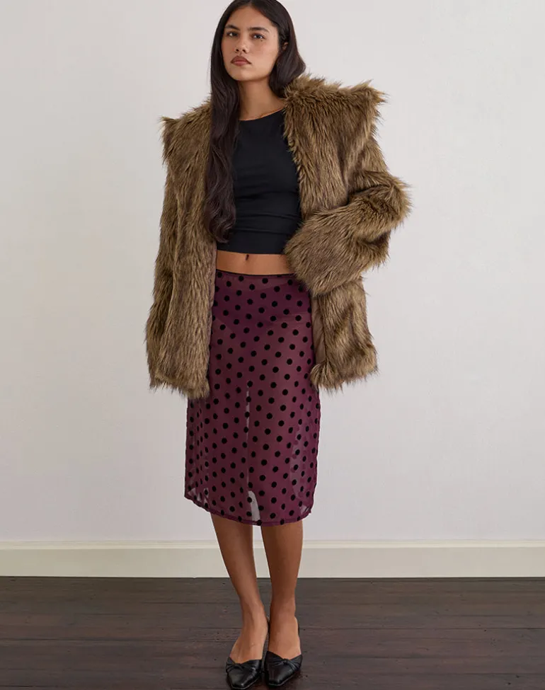 Evani Unlined Midi Skirt in Vintage Polka Maroon