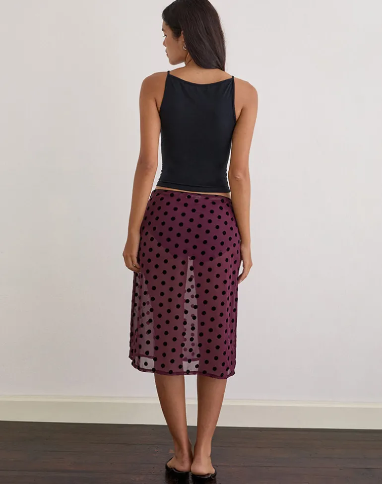 Evani Unlined Midi Skirt in Vintage Polka Maroon