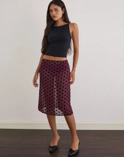 Evani Unlined Midi Skirt in Vintage Polka Maroon