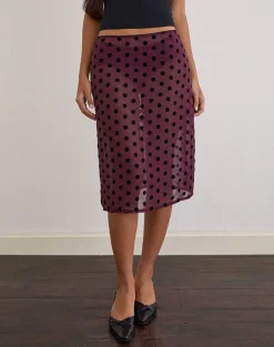 Evani Unlined Midi Skirt in Vintage Polka Maroon