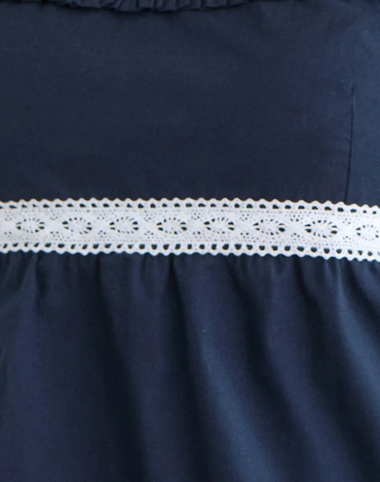 Evren Cami Top in Dark Navy with Lace Trim