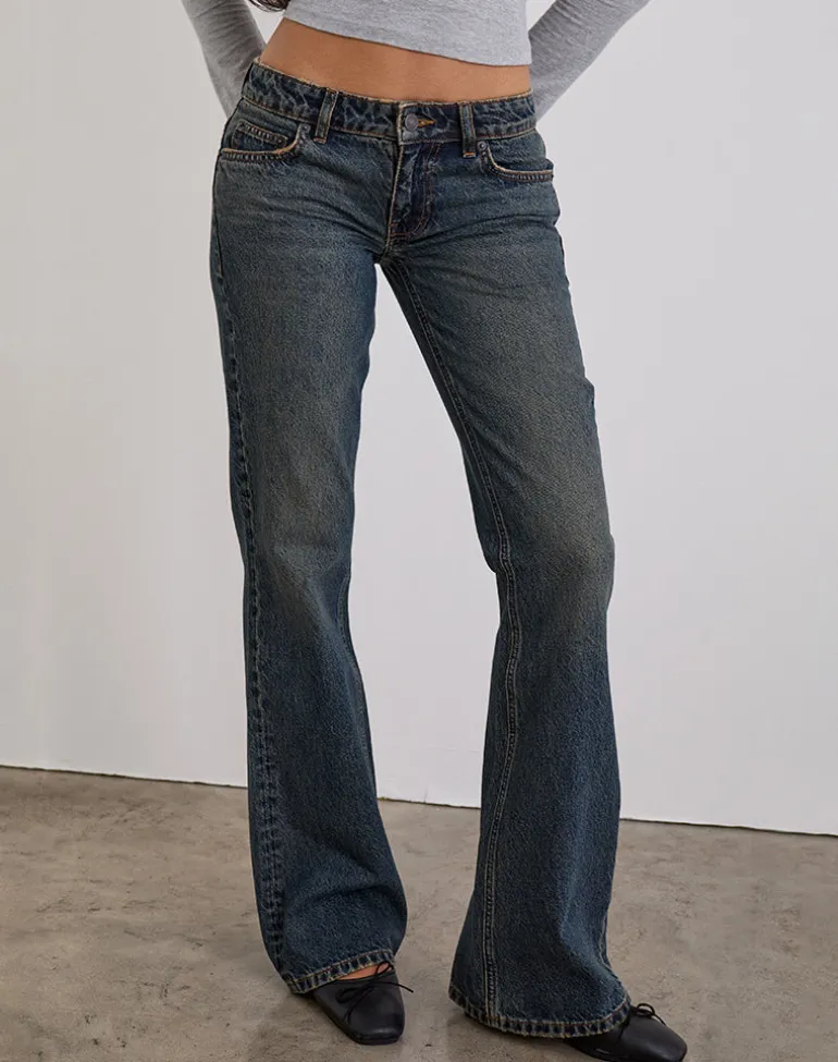 Extra Low Rise Flare Jeans in Dirty Green
