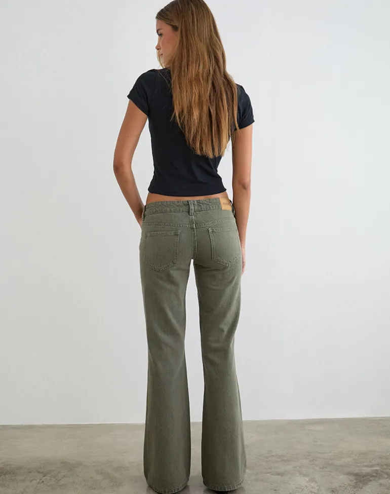 Extra Low Rise Flare Jeans in Olive