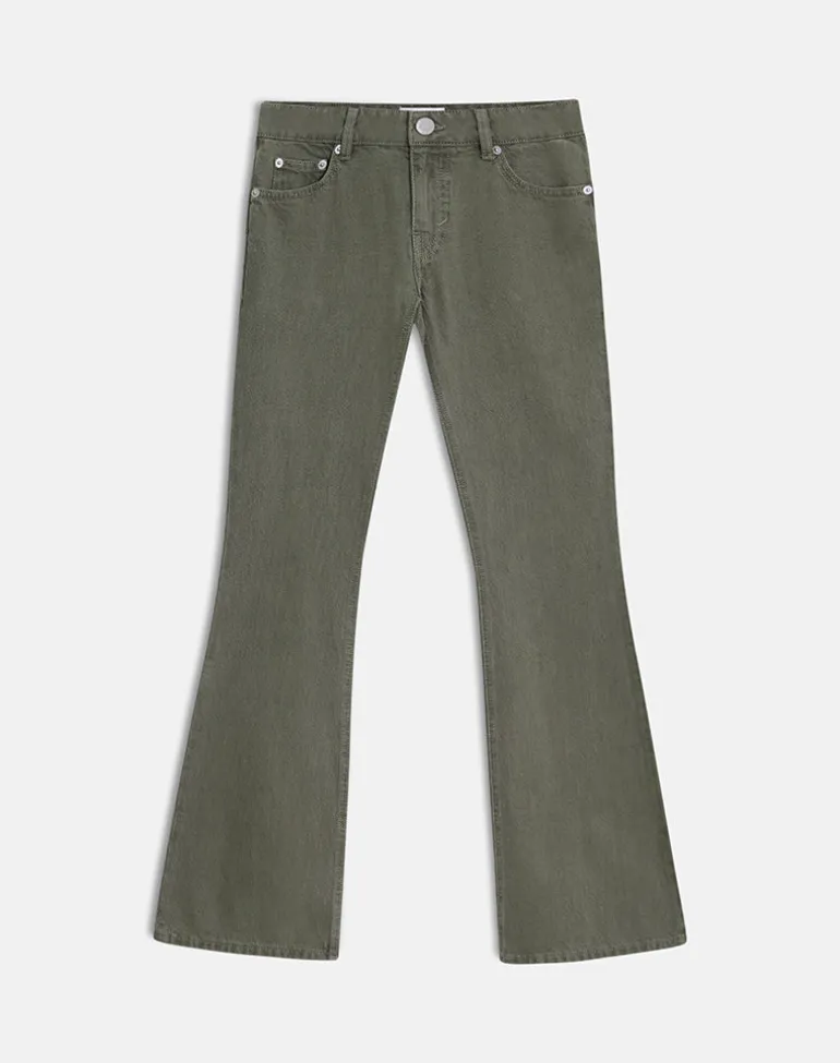 Extra Low Rise Flare Jeans in Olive