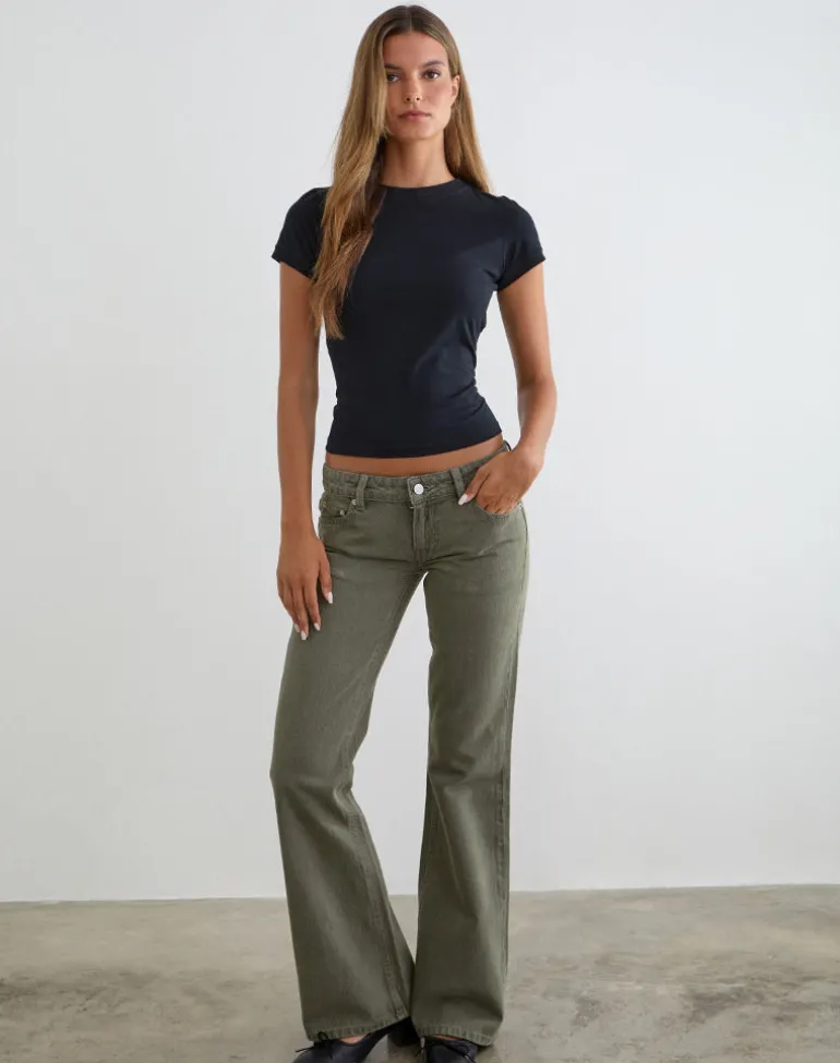 Extra Low Rise Flare Jeans in Olive