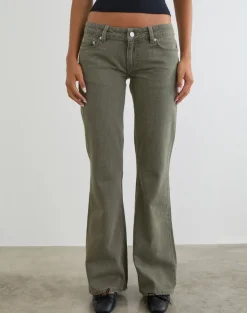 Extra Low Rise Flare Jeans in Olive