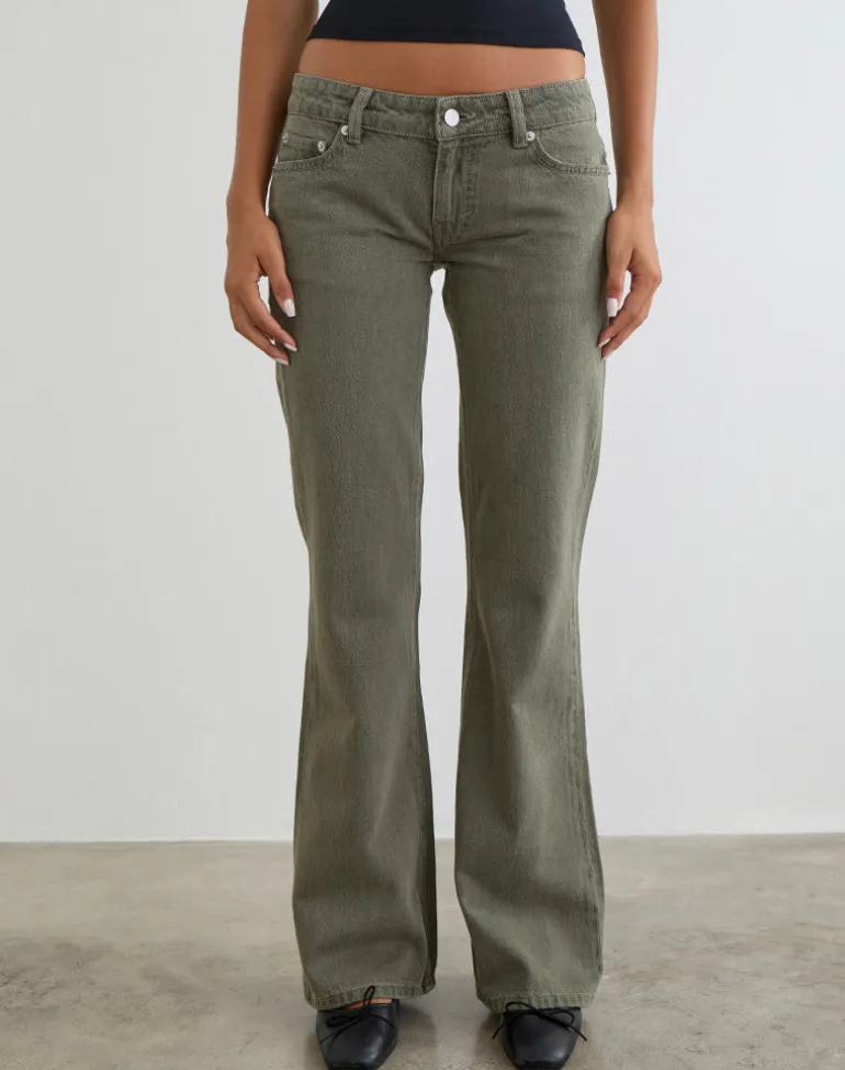 Extra Low Rise Flare Jeans in Olive