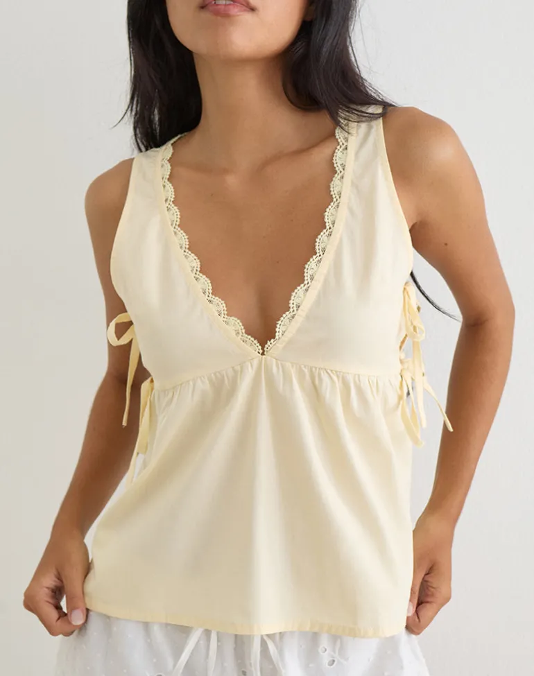 Fahwa Blouse with Tie Side in Poplin Buttermilk
