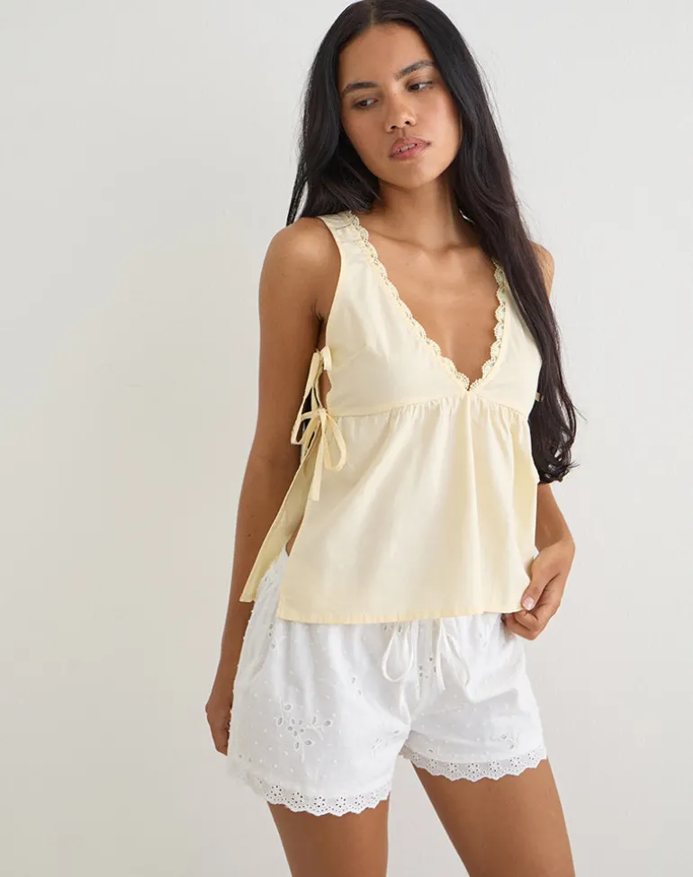 Fahwa Blouse with Tie Side in Poplin Buttermilk