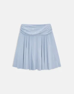 Faliha Midi Skirt in Lyocell Dusty Blue with Pearl Buttons