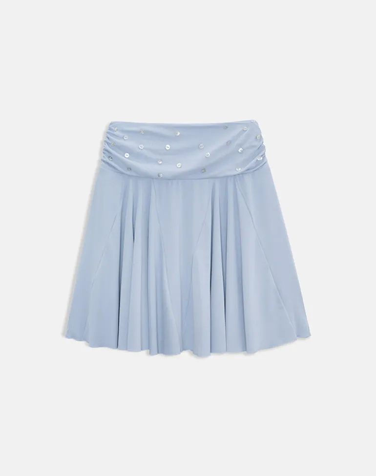 Faliha Midi Skirt in Lyocell Dusty Blue with Pearl Buttons