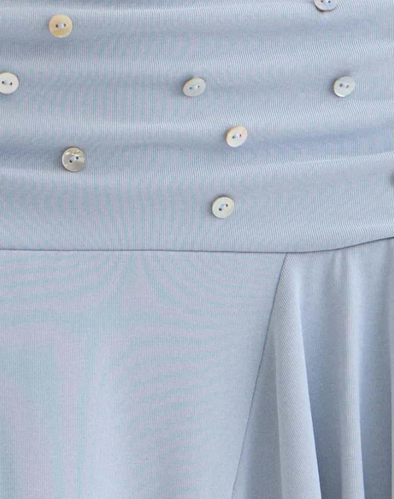 Faliha Midi Skirt in Lyocell Dusty Blue with Pearl Buttons