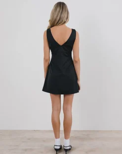 Faradiba Mini Dress in Satin Black with Ivory Bow