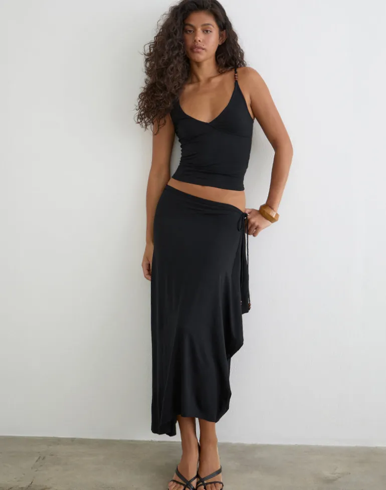 Fara Top with Beads in Jersey Black
